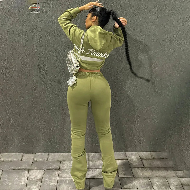 Autumn Hooded Tops 2 Piece Pant Set Outfits