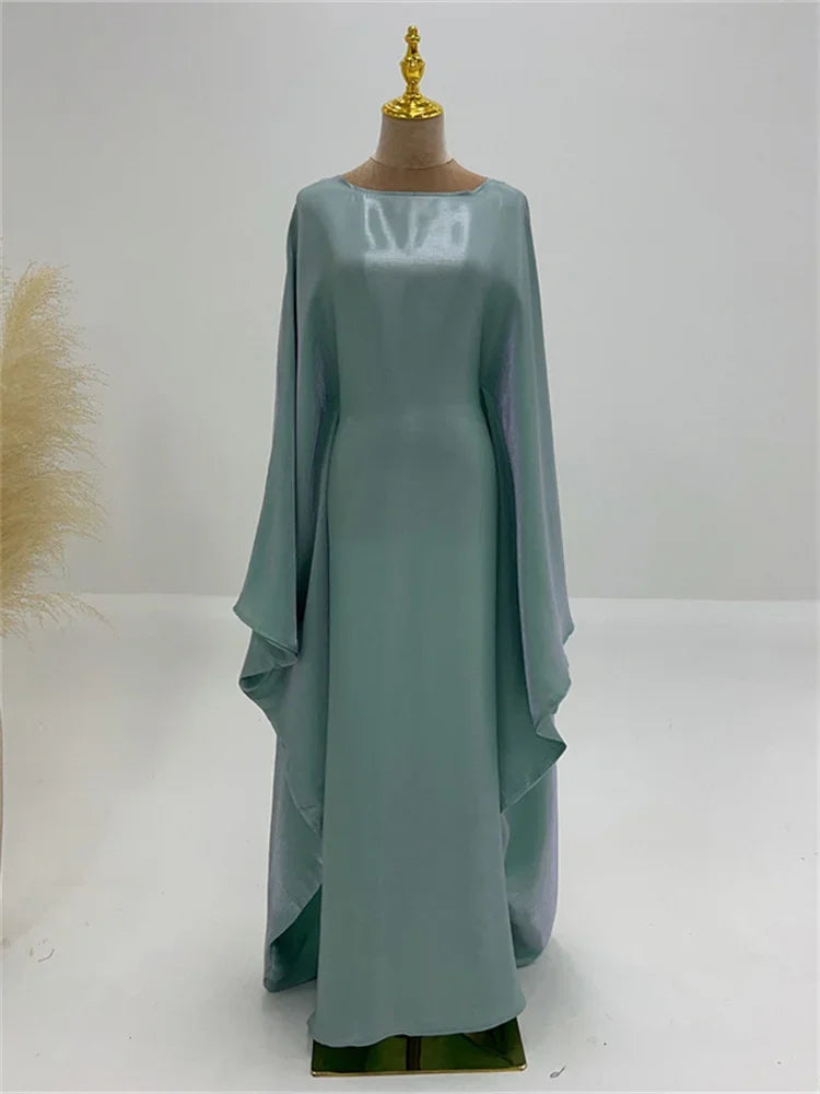 Autumn Loose Butterfly Batwing Long Sleeve Shiny Maxi Dress