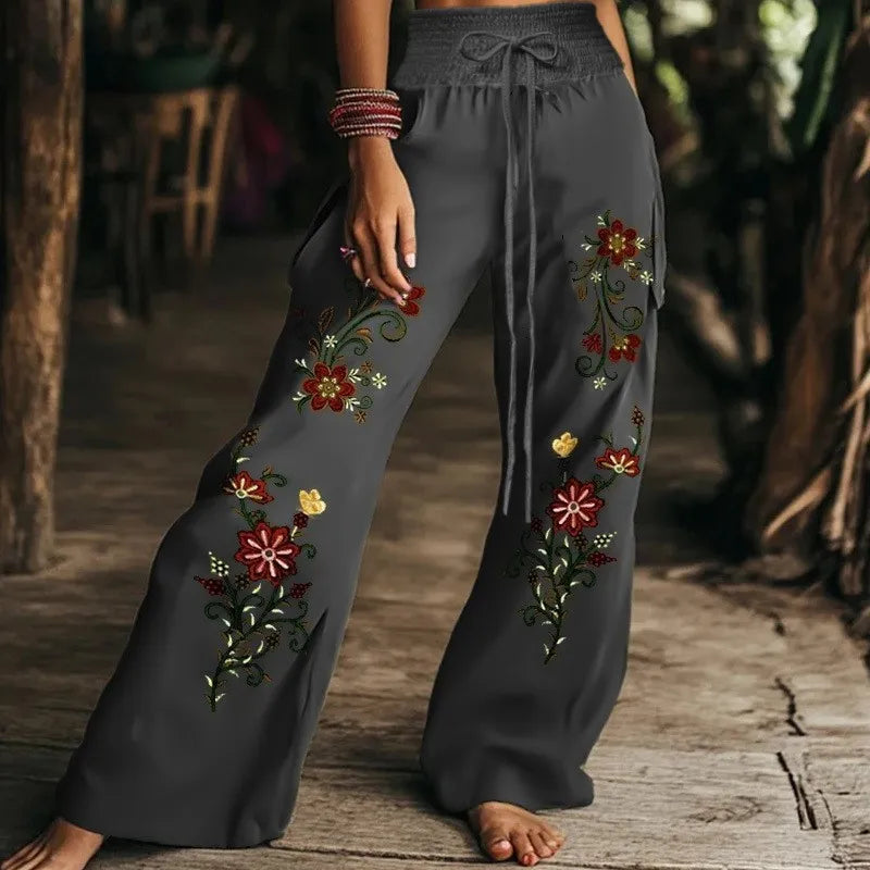 Boho High Waist Lace-Up Wide Leg Pants