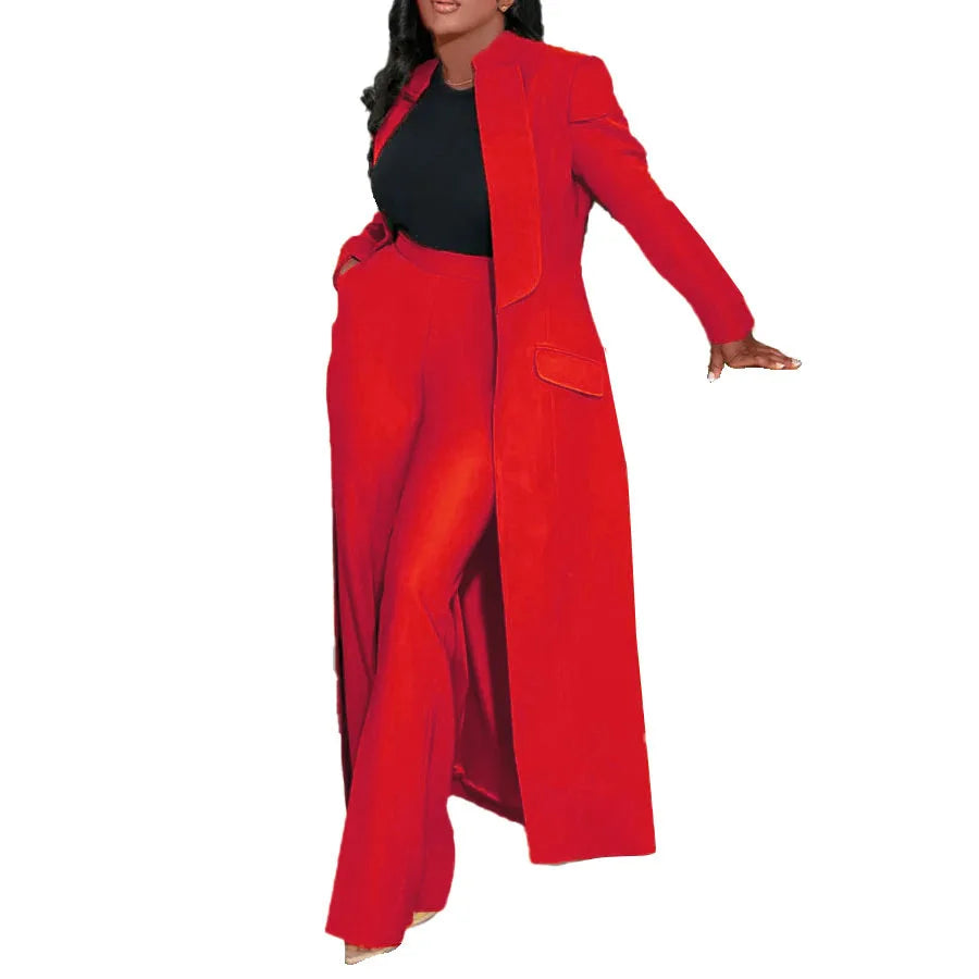 Full Sleeve X-Long Blazer Coat+ Long Pant Suit