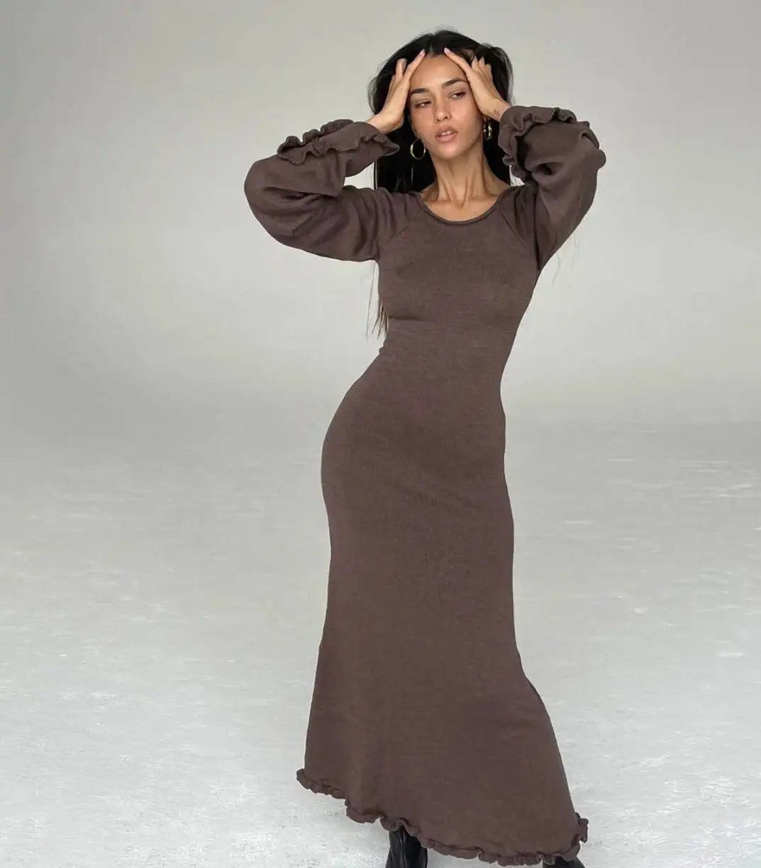 Elegant Knitted Sweater Maxi Dress
