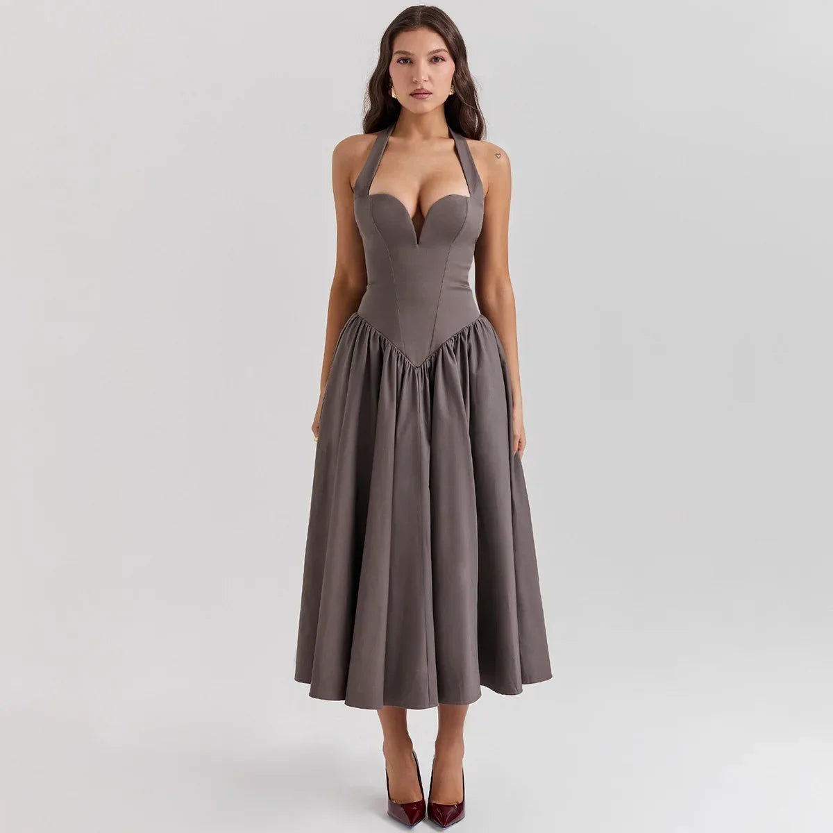 Summer Fit and Flare Halter Dress
