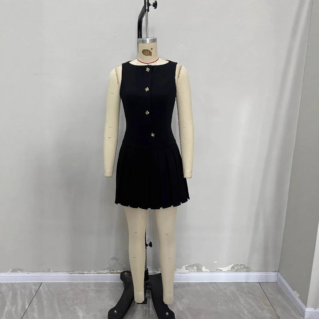 Summer Pleated Waist Sleeveless Mini Dress