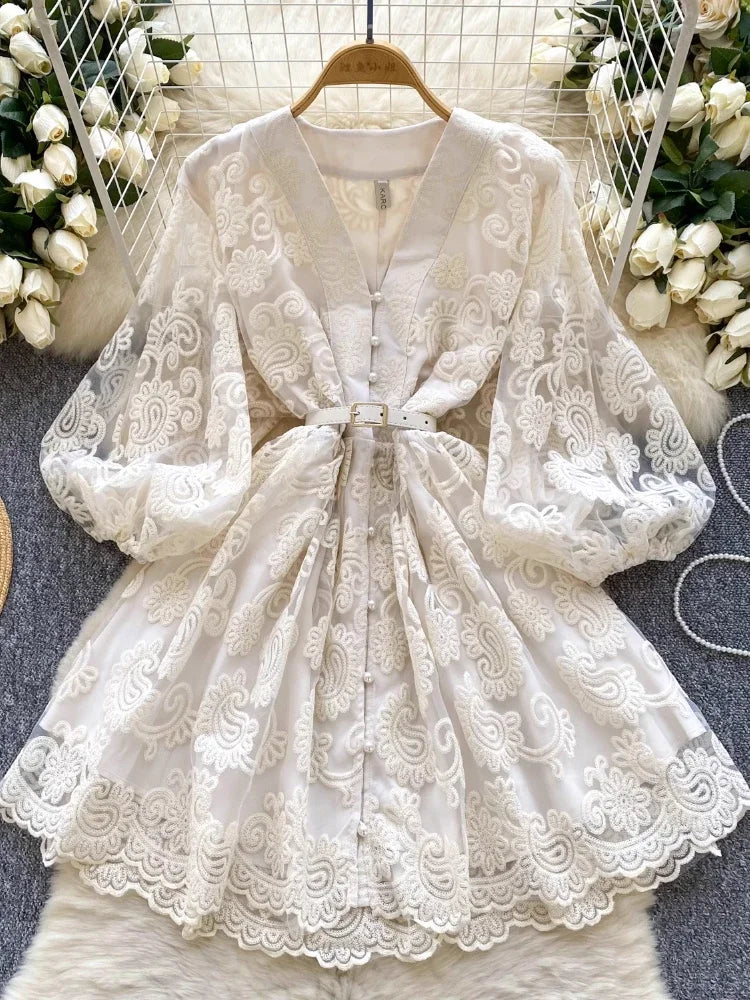 Elegant Vintage Embroidery Sashes Short Party Dress