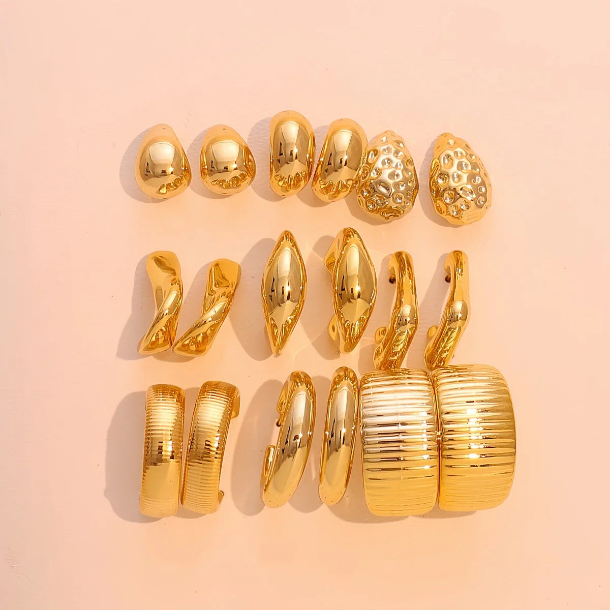 9-Pair Golden Resin Earrings Set – Starfish, Seashell &amp; Textured C-Shape Collection