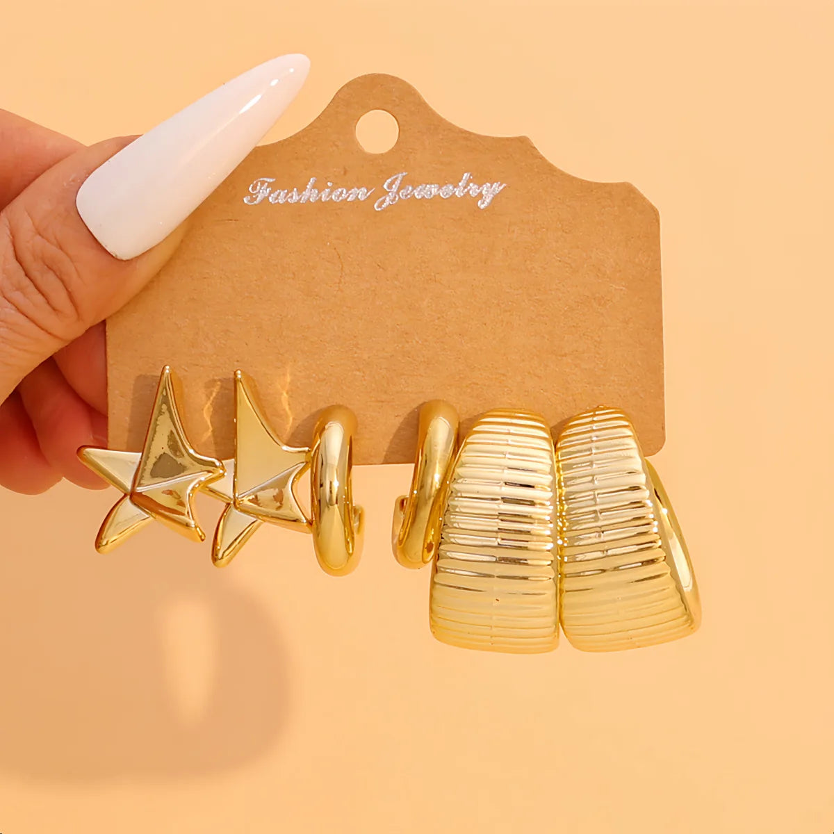 9-Pair Golden Resin Earrings Set – Starfish, Seashell &amp; Textured C-Shape Collection