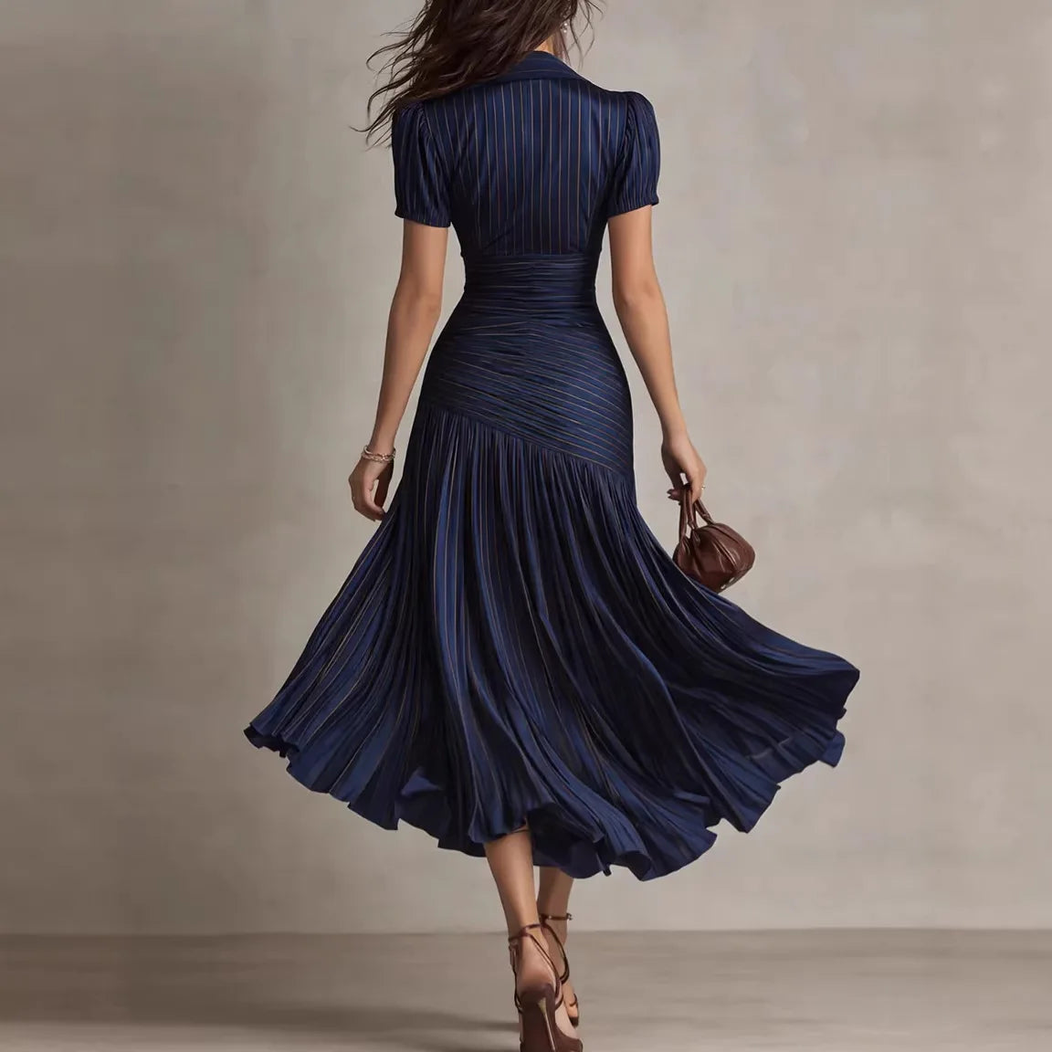 Summer Striped High-Waisted Shirt Dress