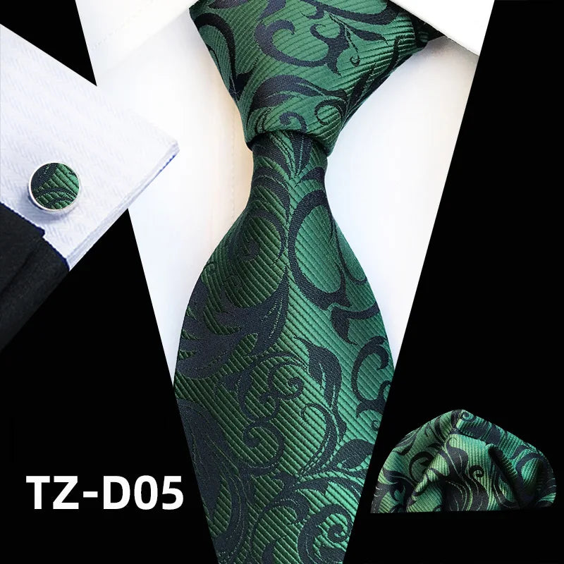 Orange Novelty Ties Plaid Flower Design Wedding Necktie Hanky Cufflinks