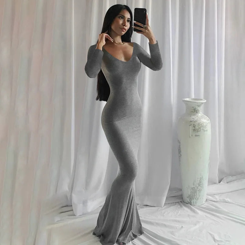 Solid Color  Long Sleeve Bandage Slim Dresses