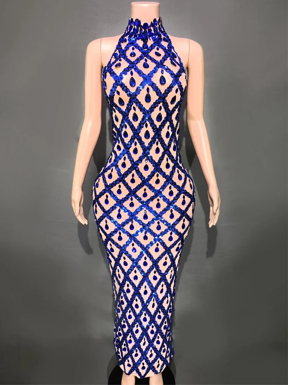 Sparkly Rhinestones Sleeveless Long Dress