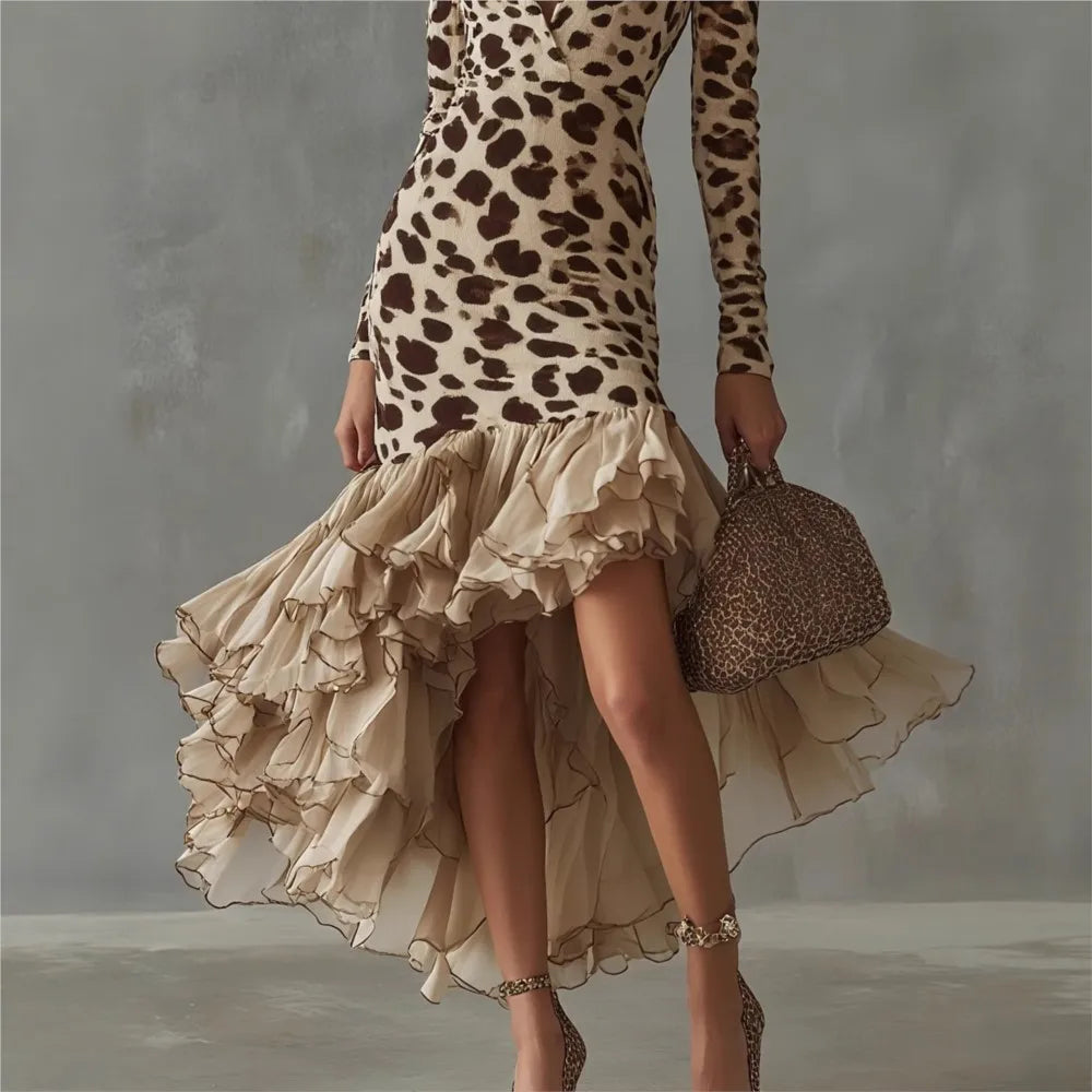 2026 Deep V-Neck Leopard Print Slim Dress