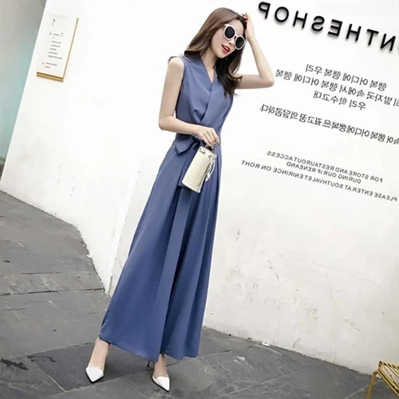 2024 Summer V-neck Wide Leg Jumpsuit