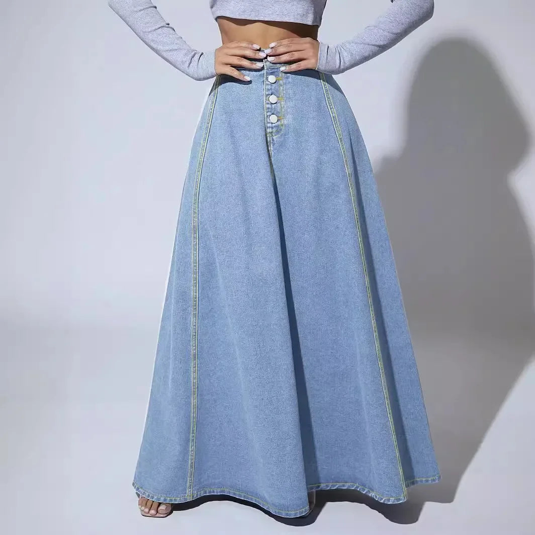 High Waist Jeans Vintage Maxi Denim Skirt