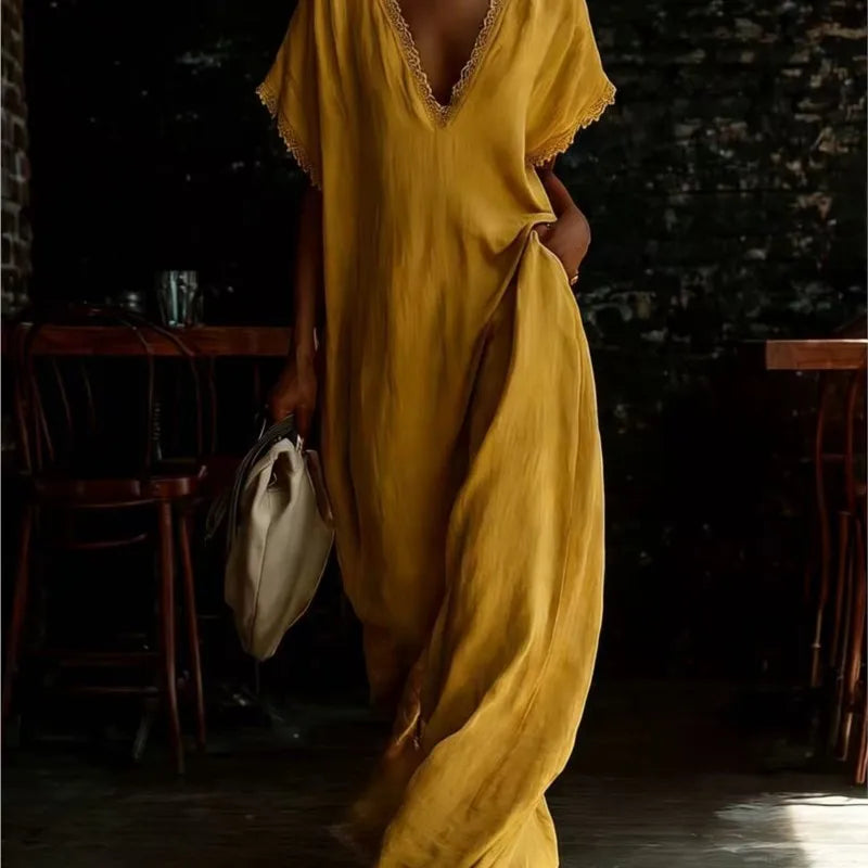 Women's Elegant Lace V‑Neck Maxi Dress