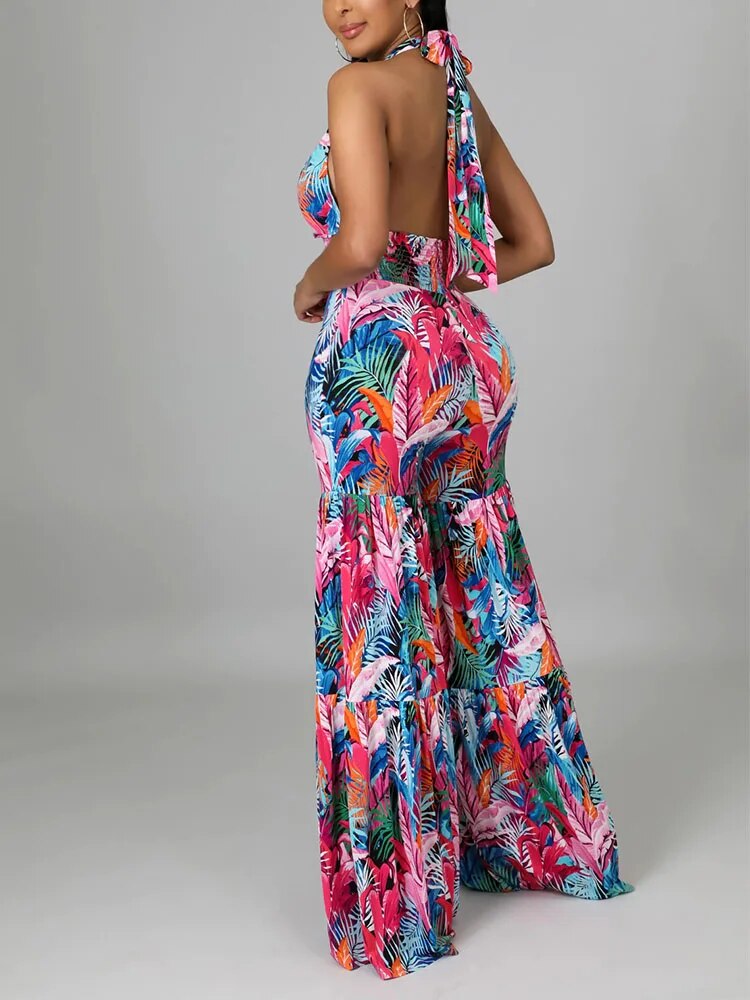 Adjustable Shoulder Floral Printed Jumpsuit