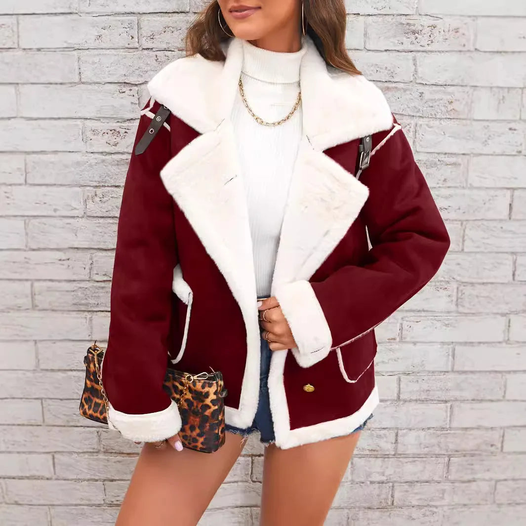 Turn Down Collar Shearling Jacket Casual Short Coat