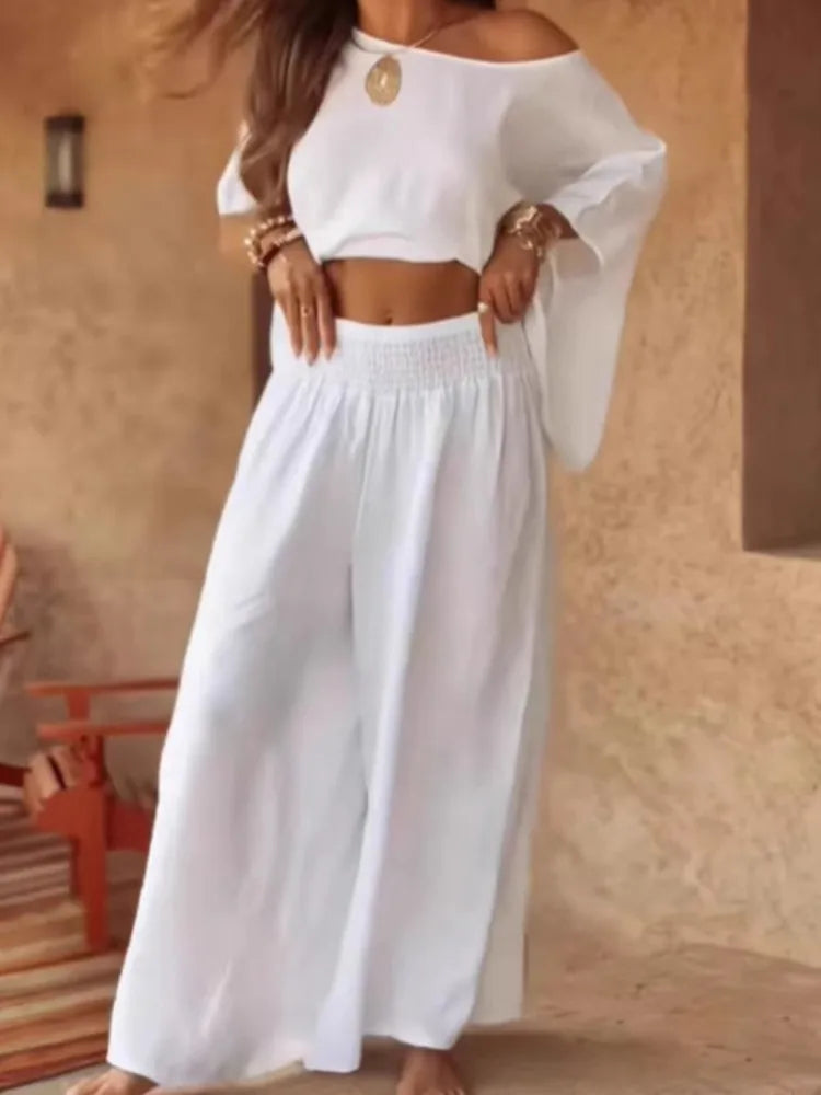 Lady Fashion 2‑Piece Off‑Shoulder Wide Leg Set