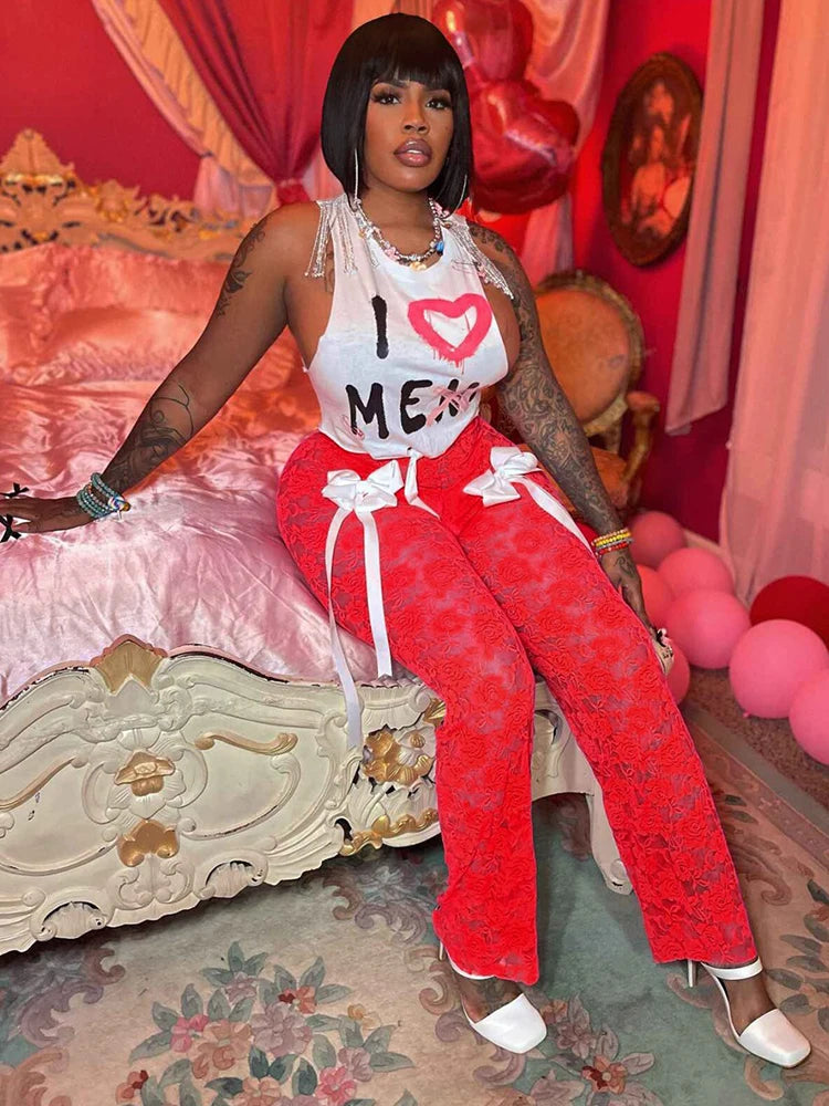 Summer White Tshirt and Pant Transparent Knitted Suit