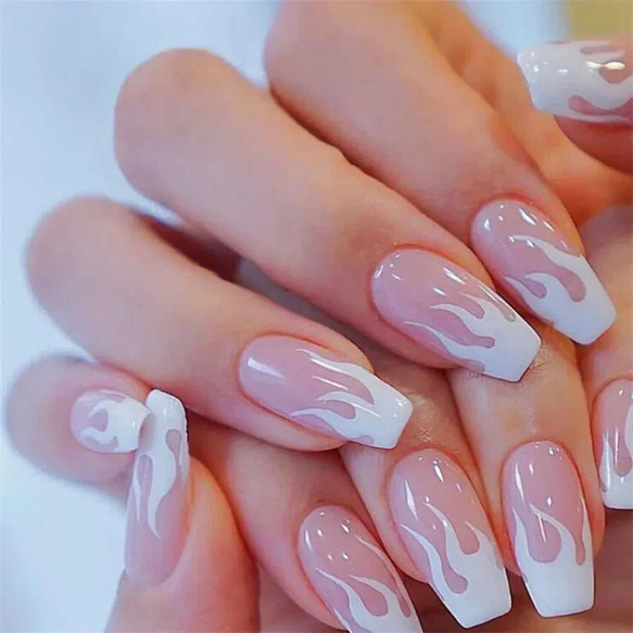 24P/set Medium Length French False Nails