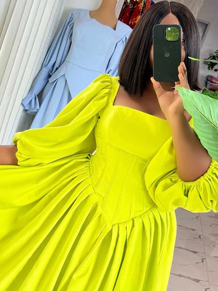 Spring High Waist Elegant Slash Neck Long Dress