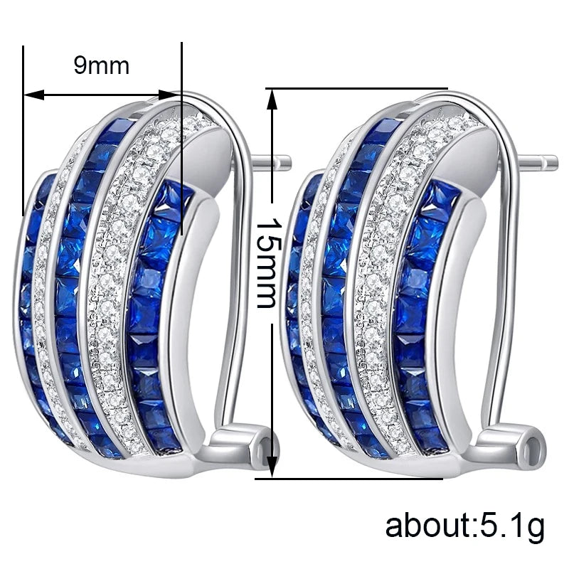 Blue & White CZ Hoop Earrings