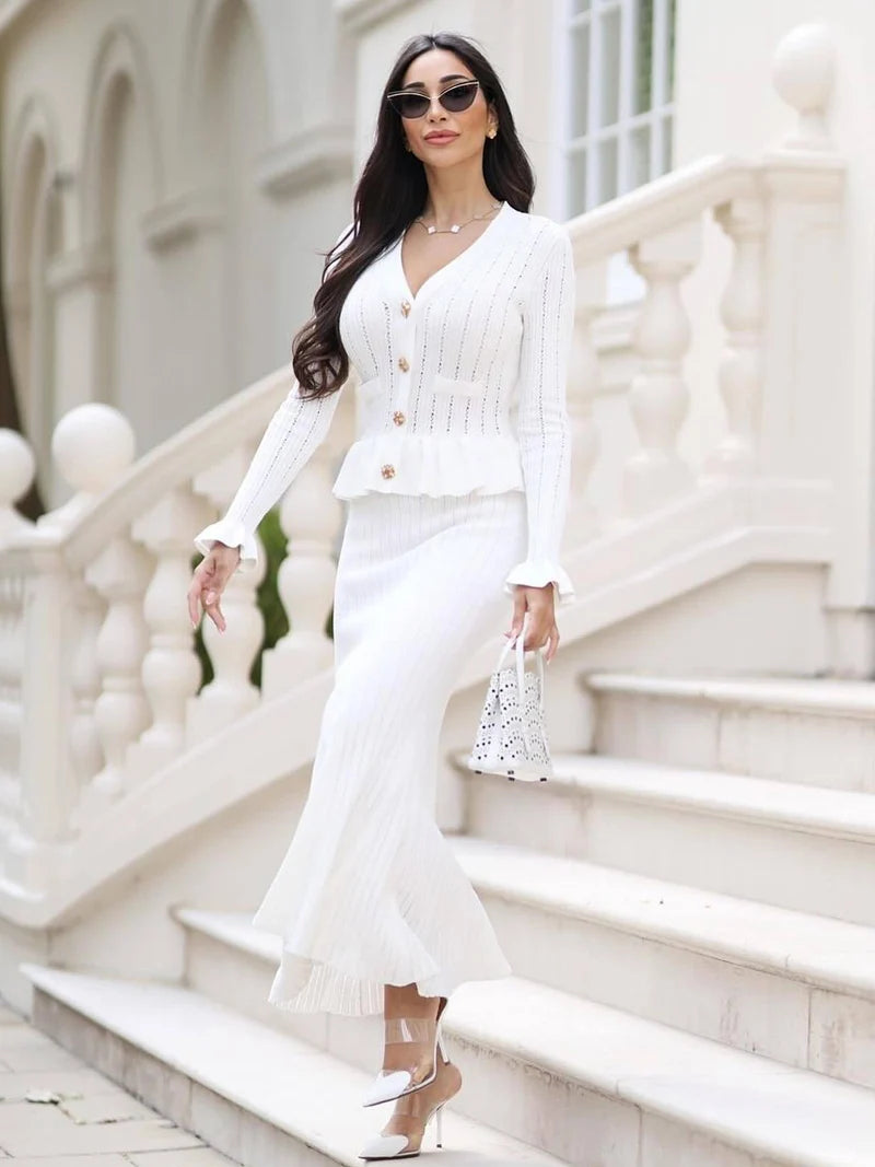 Long Sleeve Top And Long Skirt Set 2 Piece Elegant Outfits