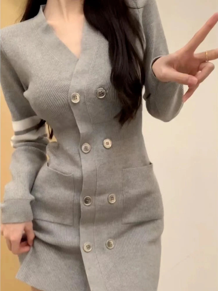 Button Short V Neck Sexy A Line Dress