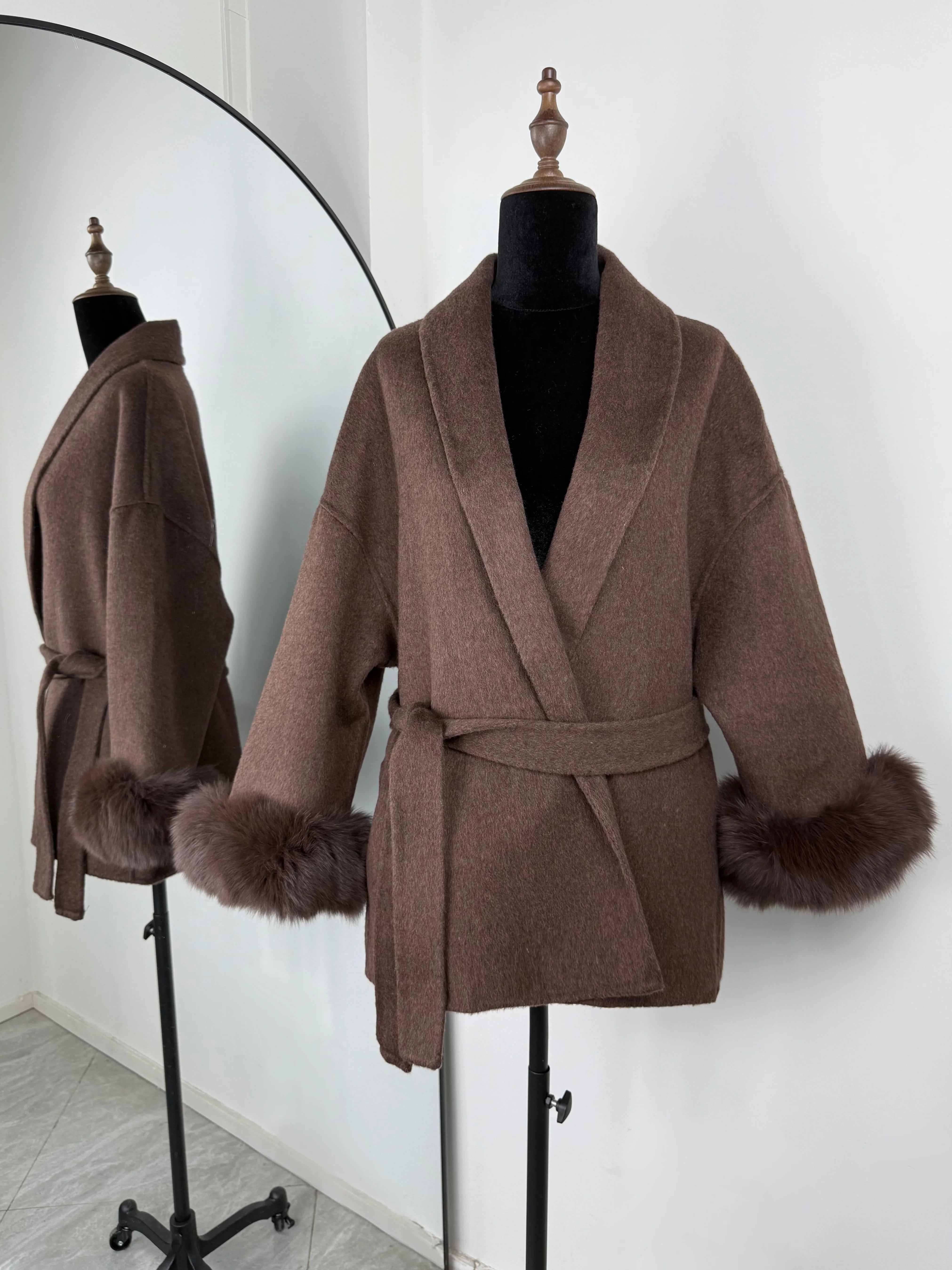Fox Fur Short  Removable Elegant Double-sided Wool Overcoat