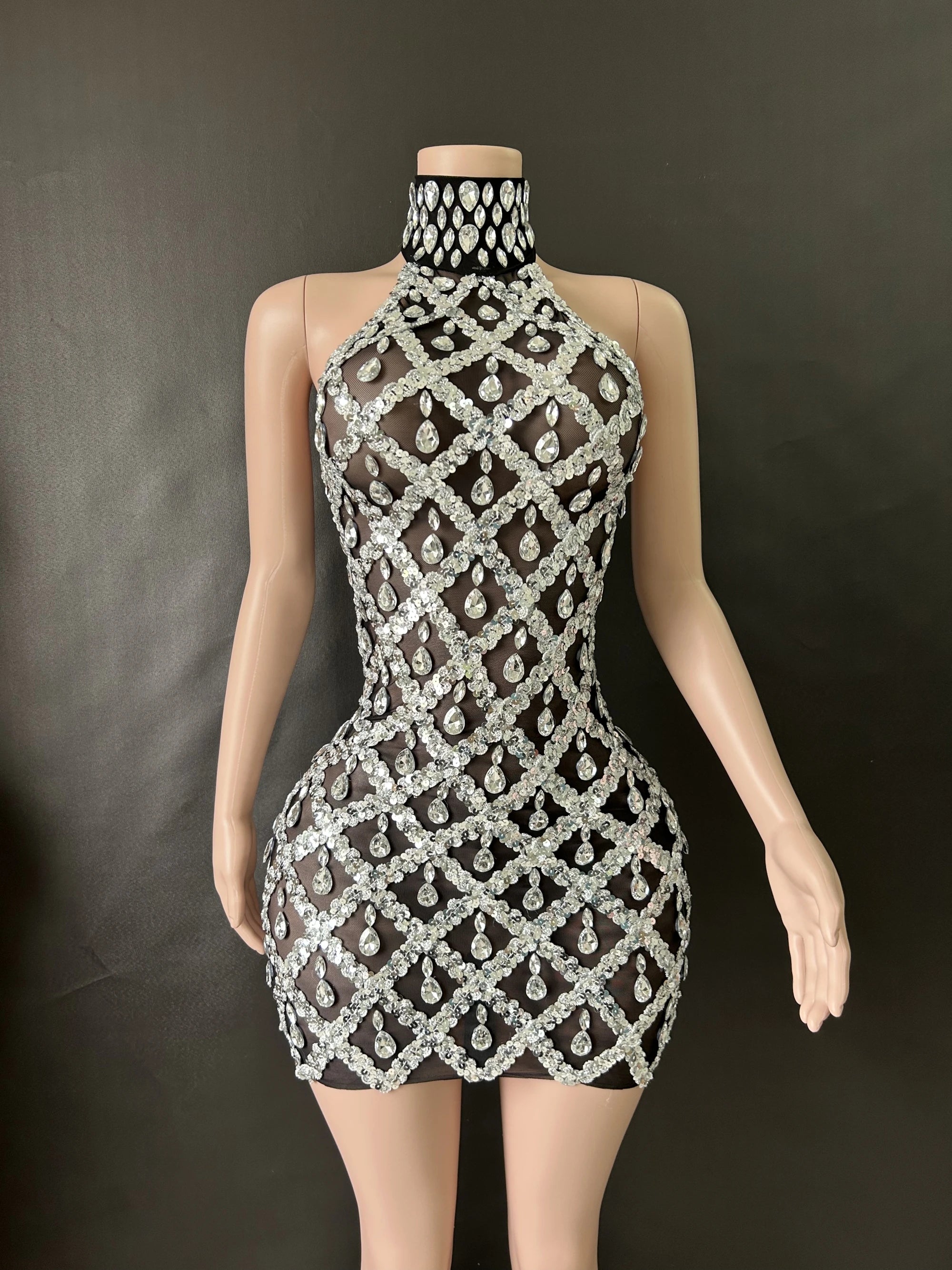 Sexy Stage Shining Rhinestone Sequins Dress