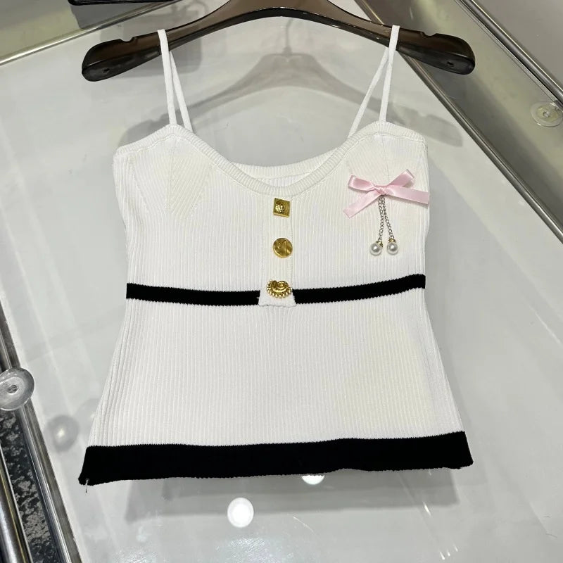 Metal Button Knitted Vest Camisole