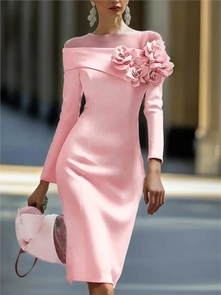 ✨ Elegant Floral Side-Patch Party Dress
