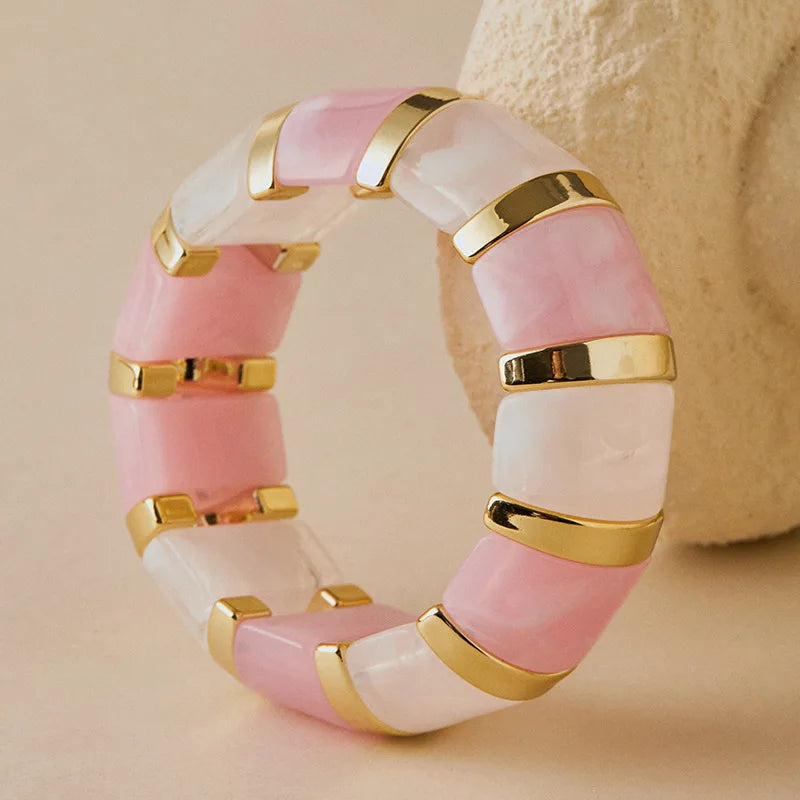 Fashion Candy Color  Acrylic Elastic Thick Wide Bracelet