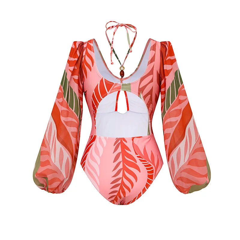 Sexy One Piece Long Sleeve Swimwear And Skirt