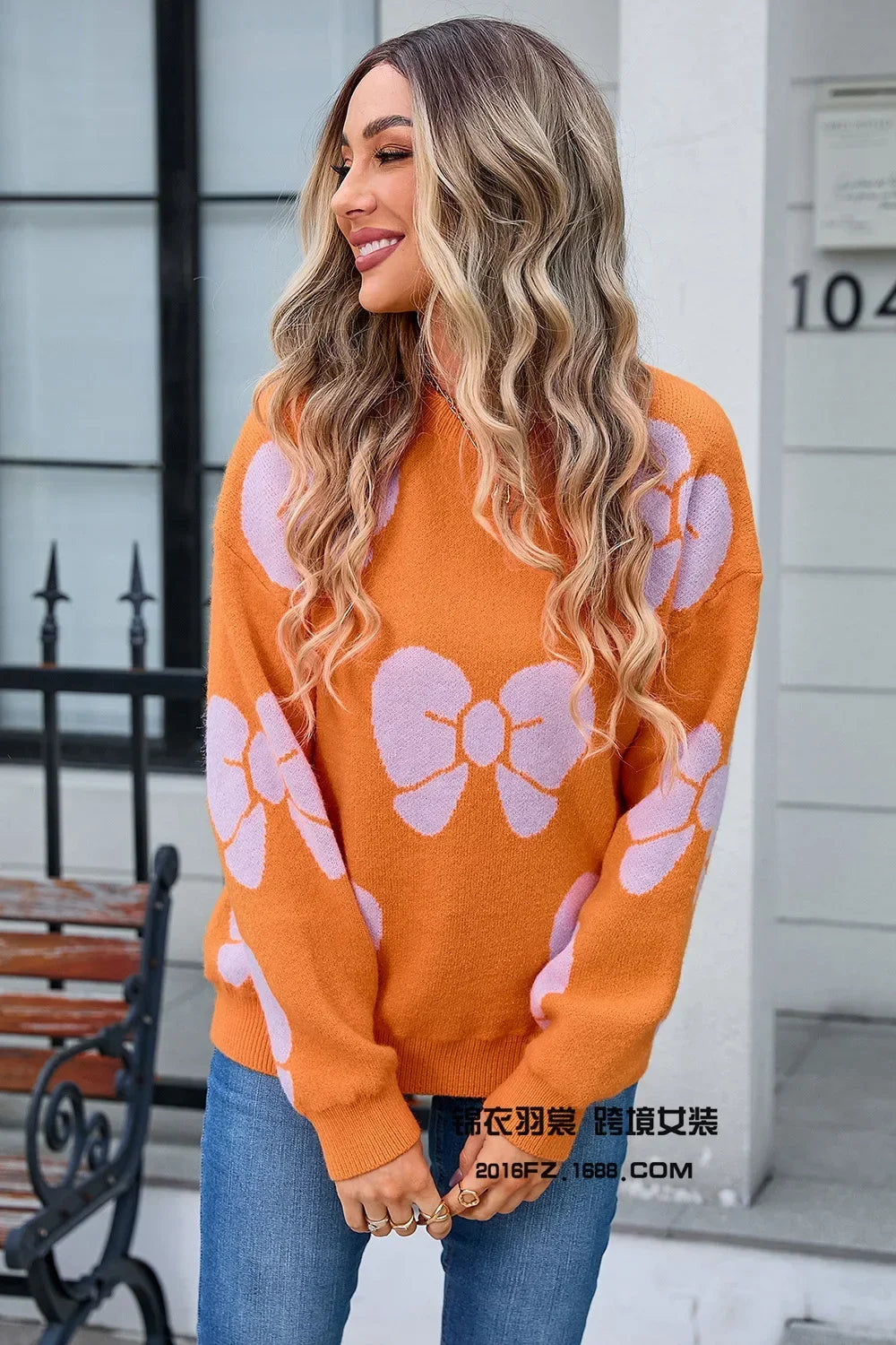 Print Bow Full Sleeve Sweaters