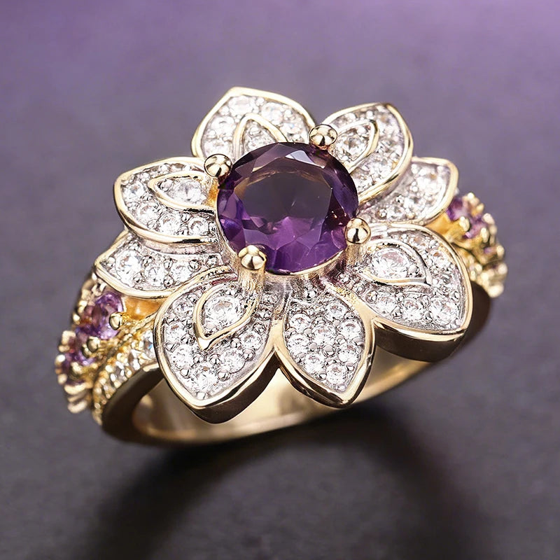 Luxury Two-Tone Purple Flower Ring