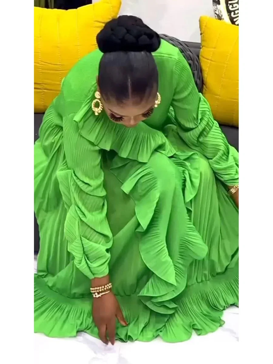 Elegant Irregular Ruffles Spliced Pleated Dress