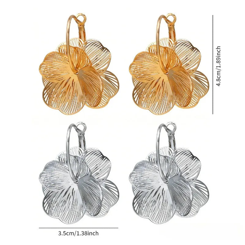 ✨ Trendy Gold Stainless Steel Irregular Flower Drop Earrings