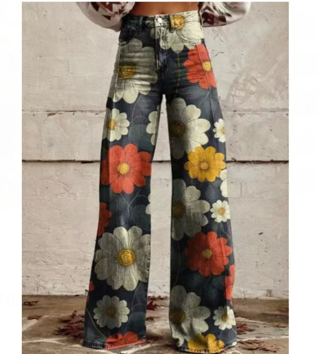 Wide-Leg Plus Size Denim-Look Casual Pants