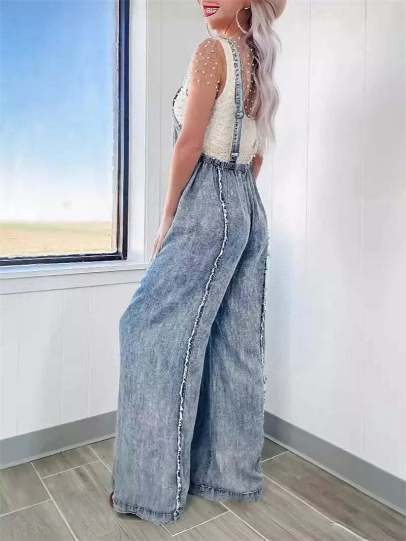 Vintage Washed Raw Edge Denim Jumpsuit