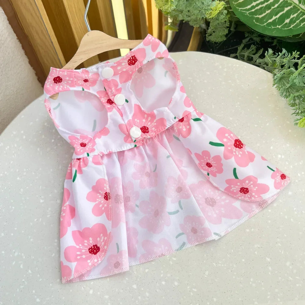 Cute Printed Bow Lace Dog Dresses for Small Medium Puppies