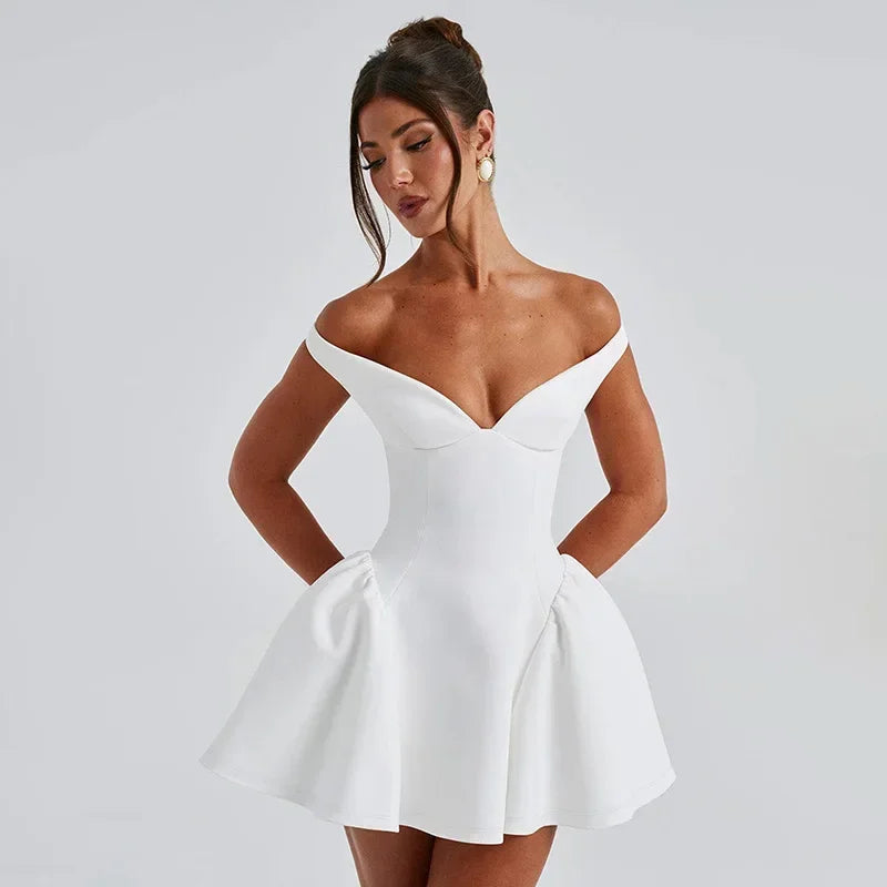 Sexy Plunge Backless Solid Slim Sleeveless Mini Dress Female
