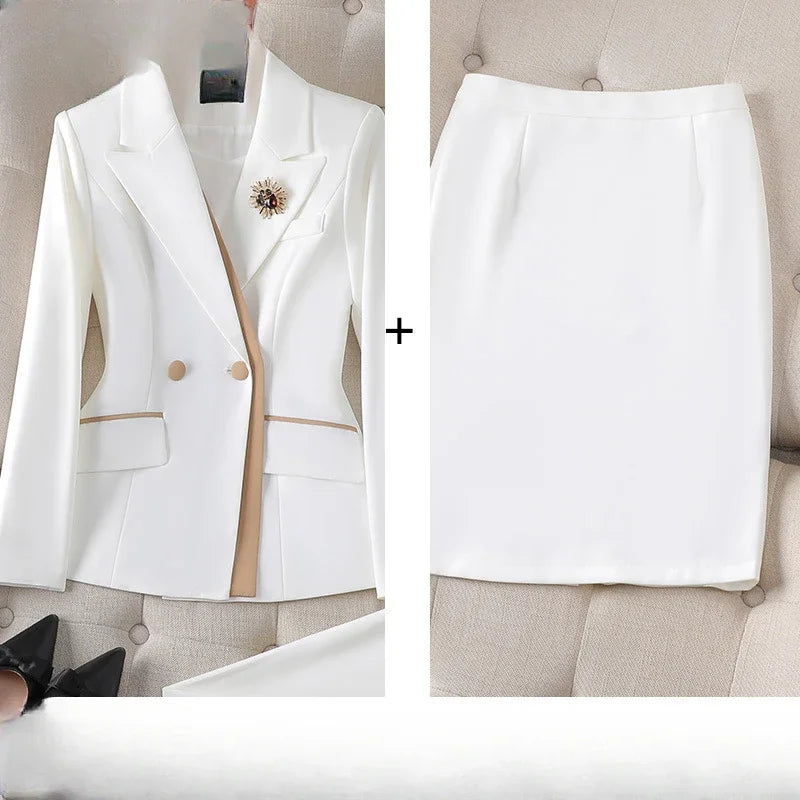 Temperament Korean Suit Two‑Piece Set – Long Sleeve Tunic Coat & High Waist Straight Pants