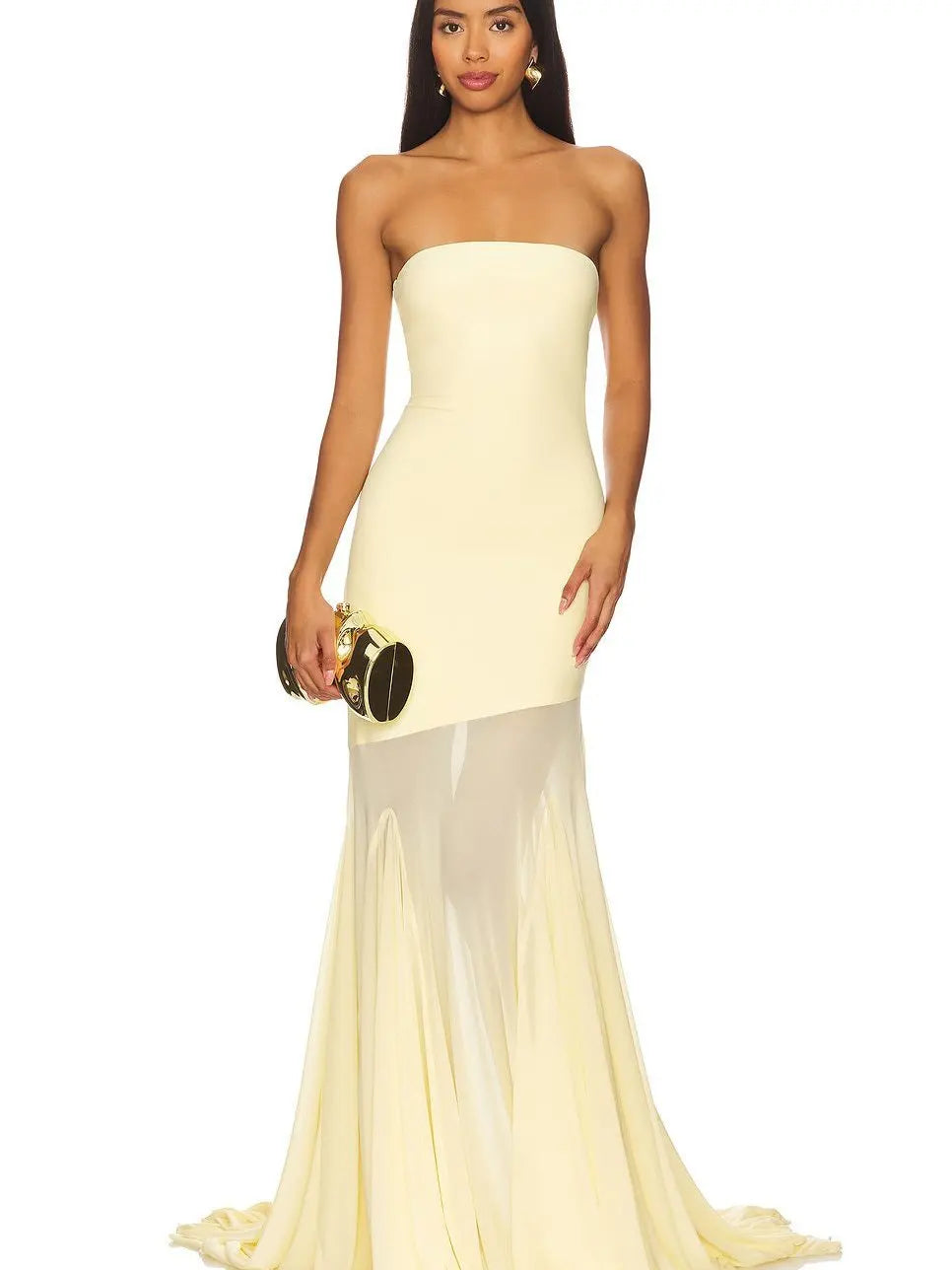Sexy Strapless Mesh Patchwork Long Dress