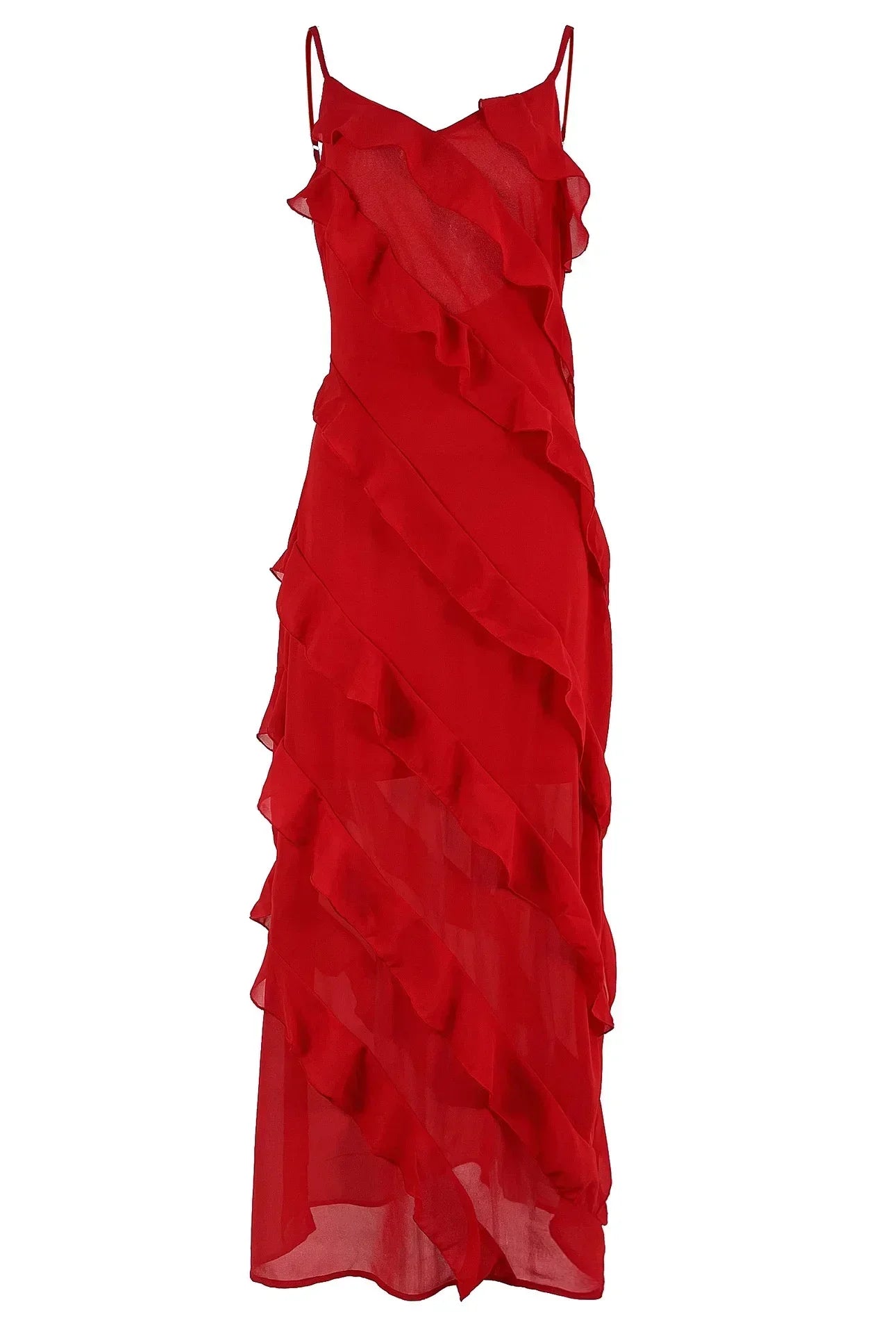 2025  Ruffles Chiffon Maxi Dresses
