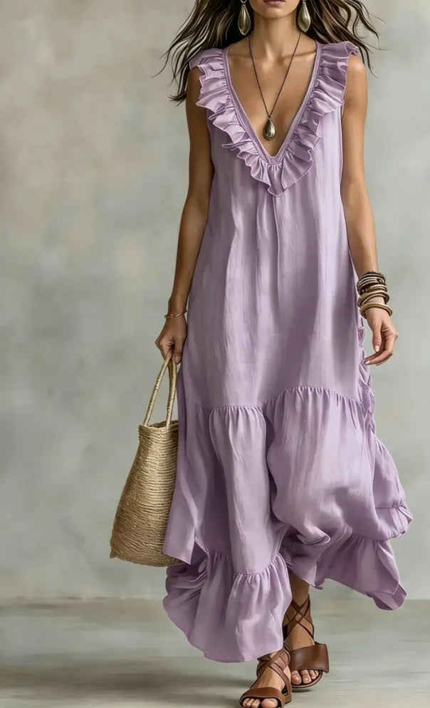 New Women's Casual Sleeveless V‑Neck Large Swing Dress