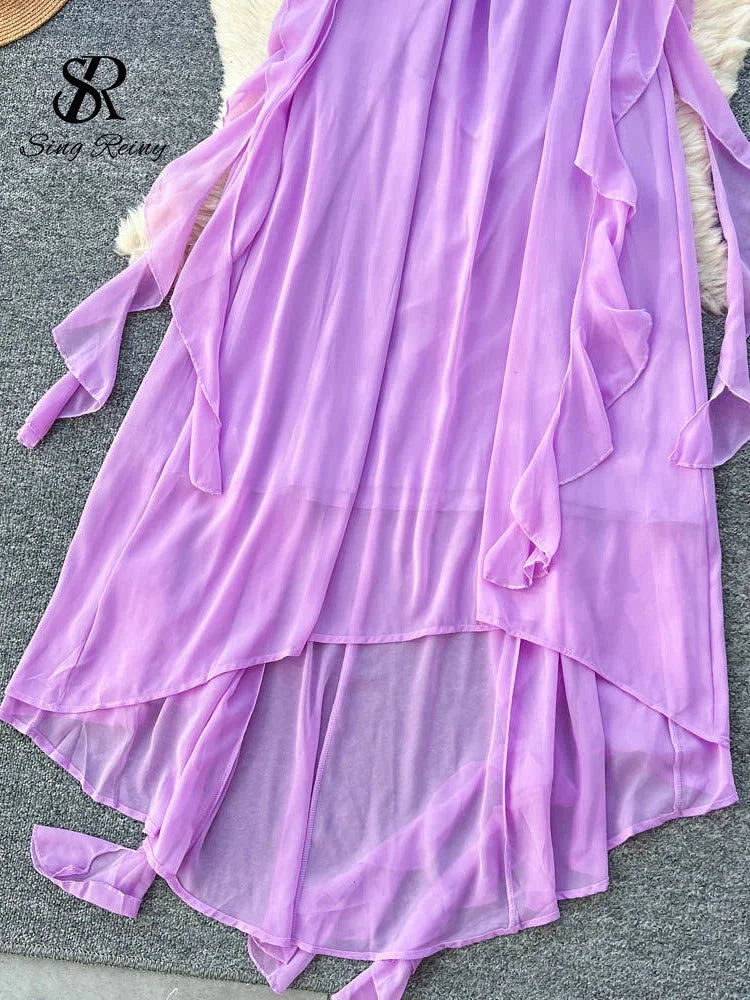 Summer 3D Floral Halter Backless Chiffon Dress
