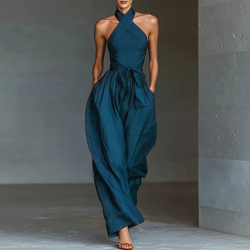 Chic Cross-Halter Backless Wide-Leg Jumpsuit