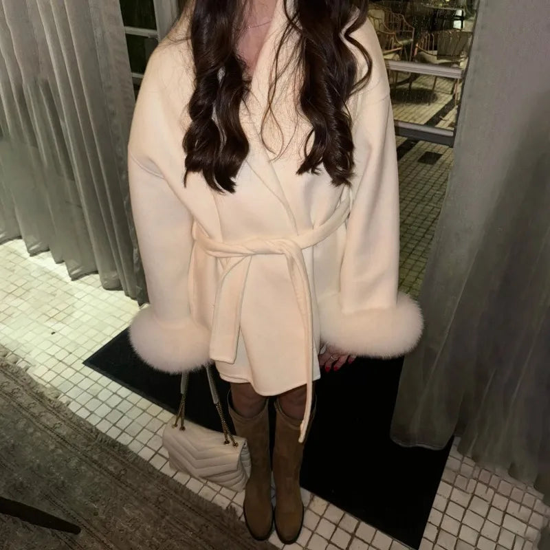 Fox Fur Short  Removable Elegant Double-sided Wool Overcoat