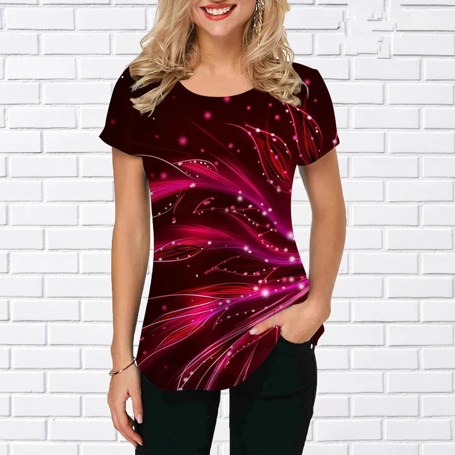 3D Gradient Floral Graphic Women’s T‑Shirt