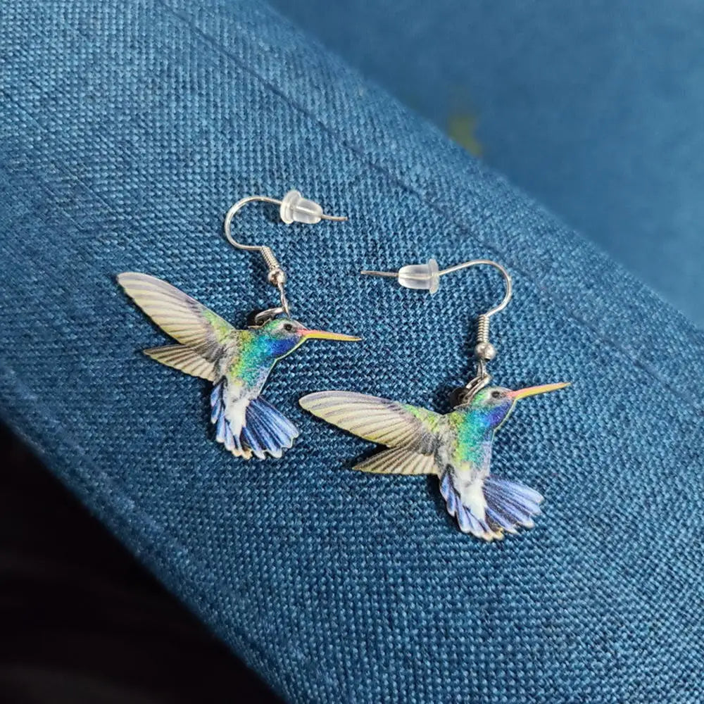 Acrylic Hummingbird Earrings – 2D Bird Shape Drop Dangle Jewelry for Women & Girls